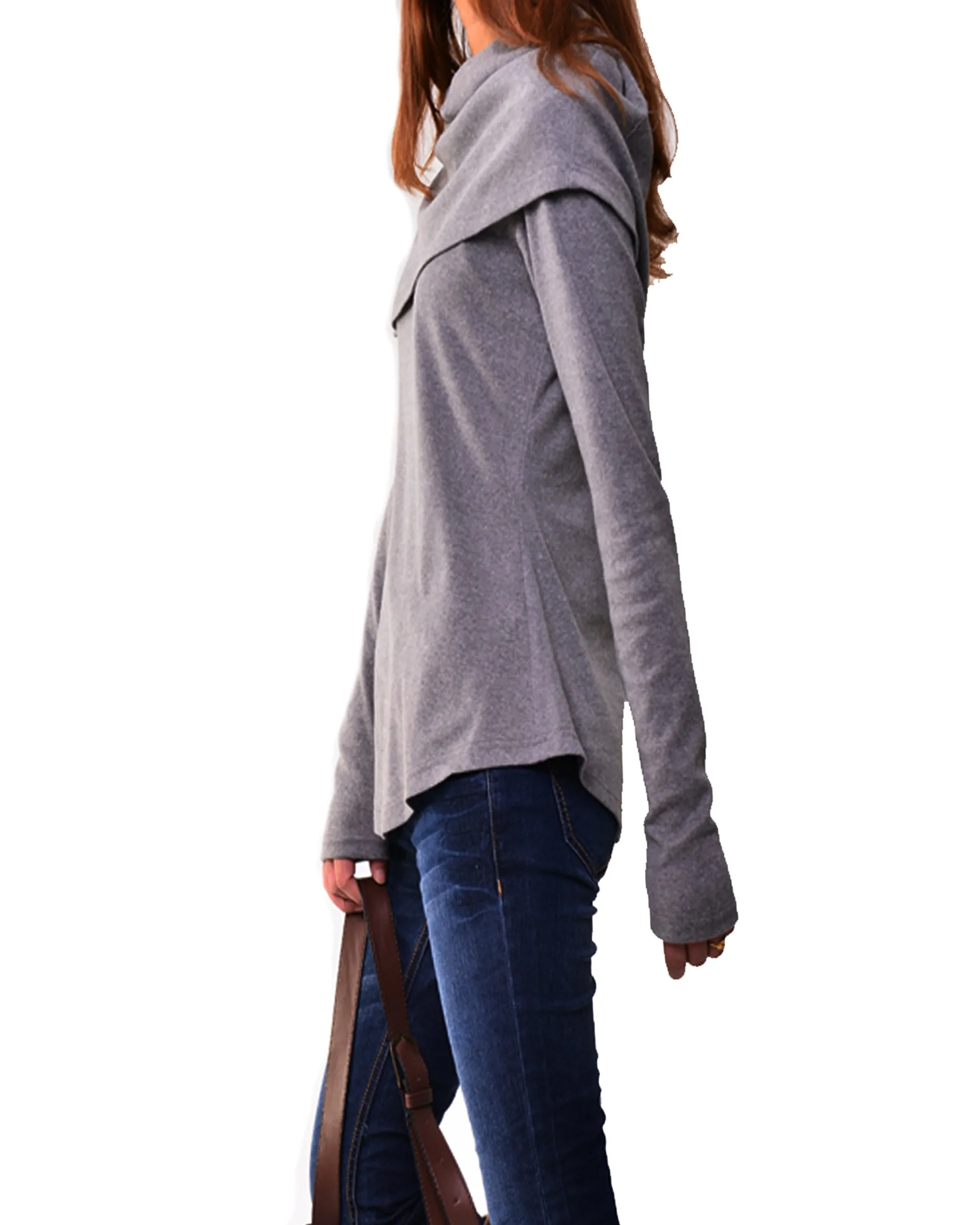 Women's long sleeve cotton top/bottoming shirt/ customized top/Asymmetric t-shirt(Y1018)