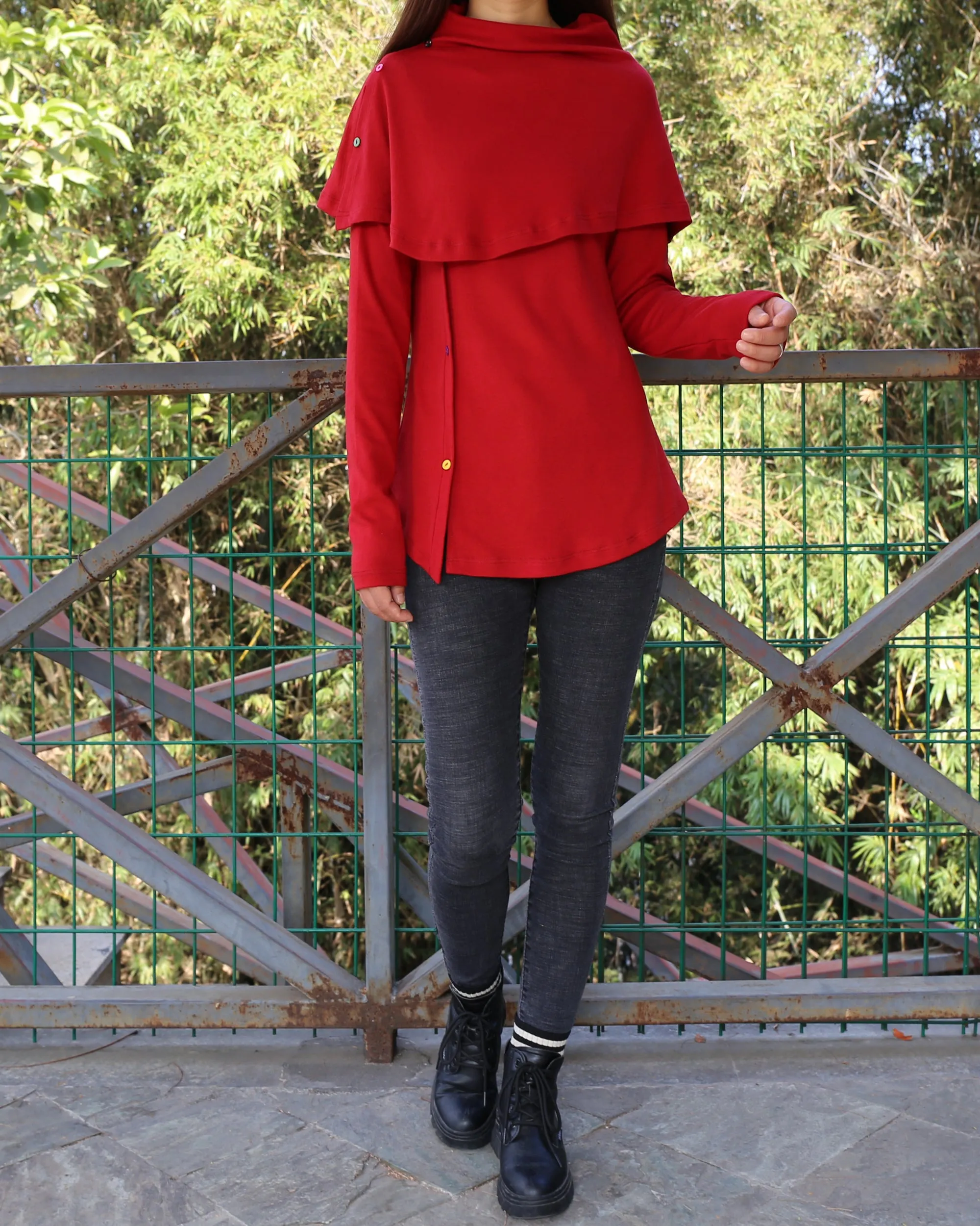 Women's long sleeve cotton top/bottoming shirt/ customized top/Asymmetric t-shirt(Y1018)
