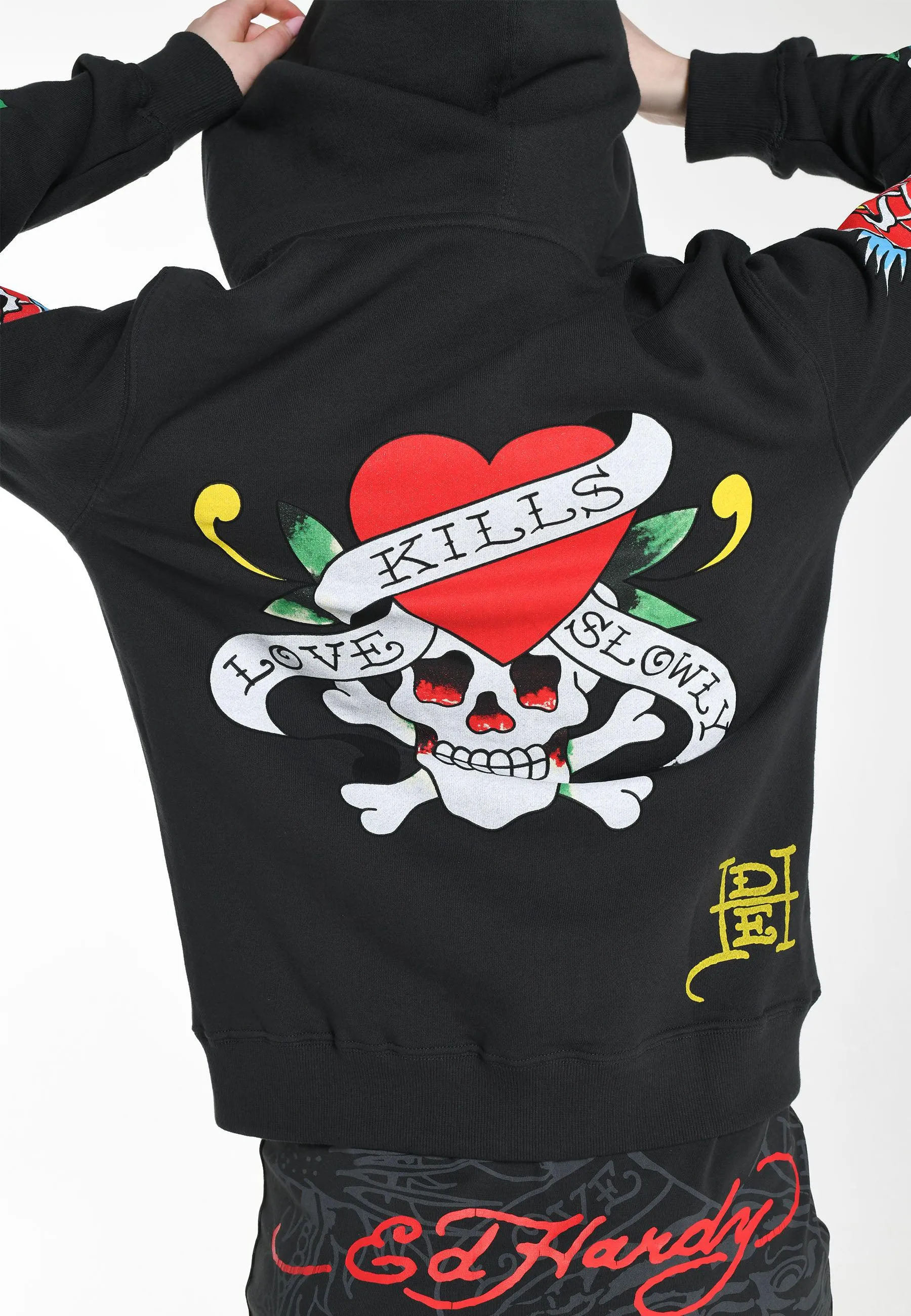 Womens Lucky-Love Graphic Zip Through Hoodie - Charcoal