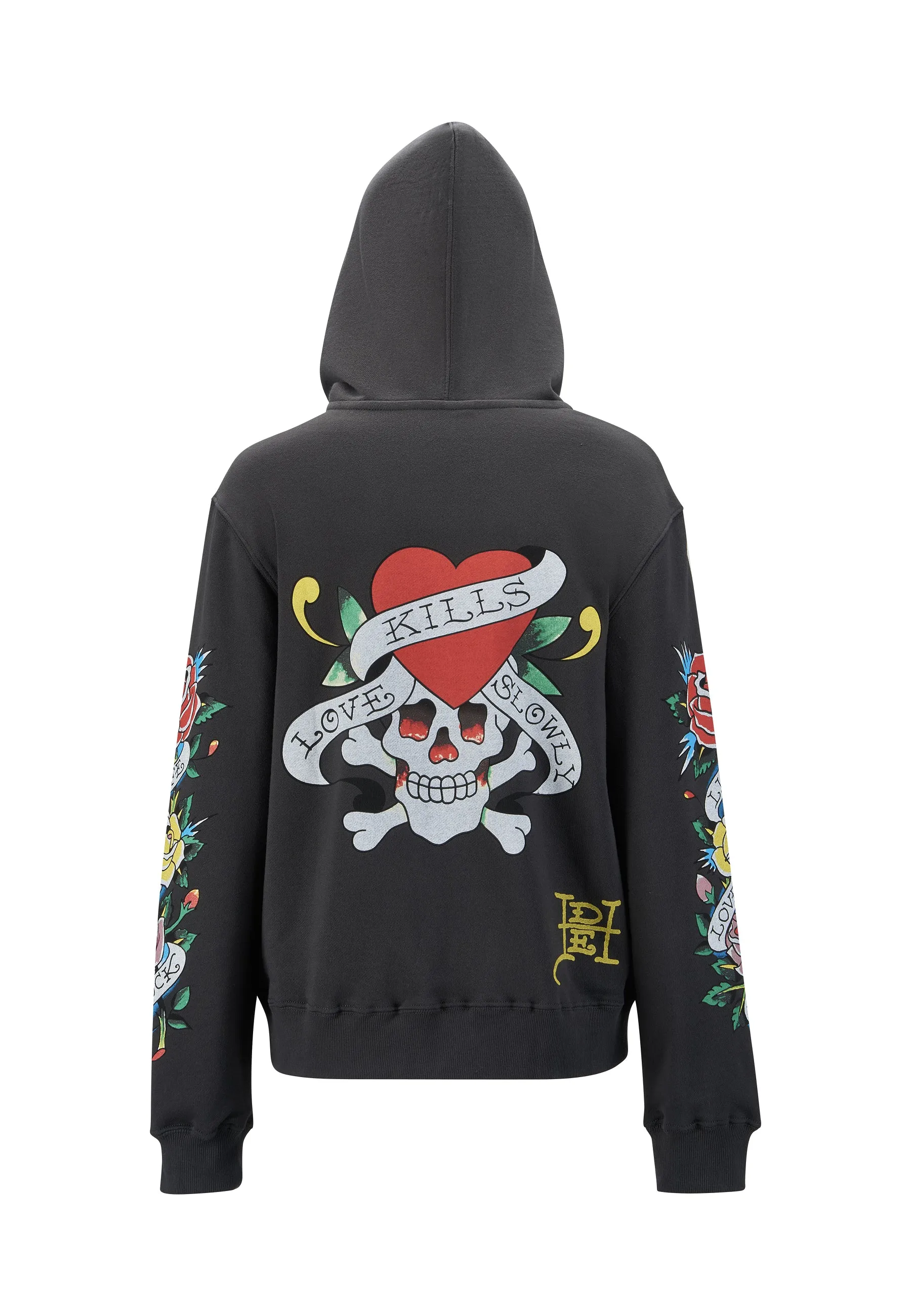 Womens Lucky-Love Graphic Zip Through Hoodie - Charcoal