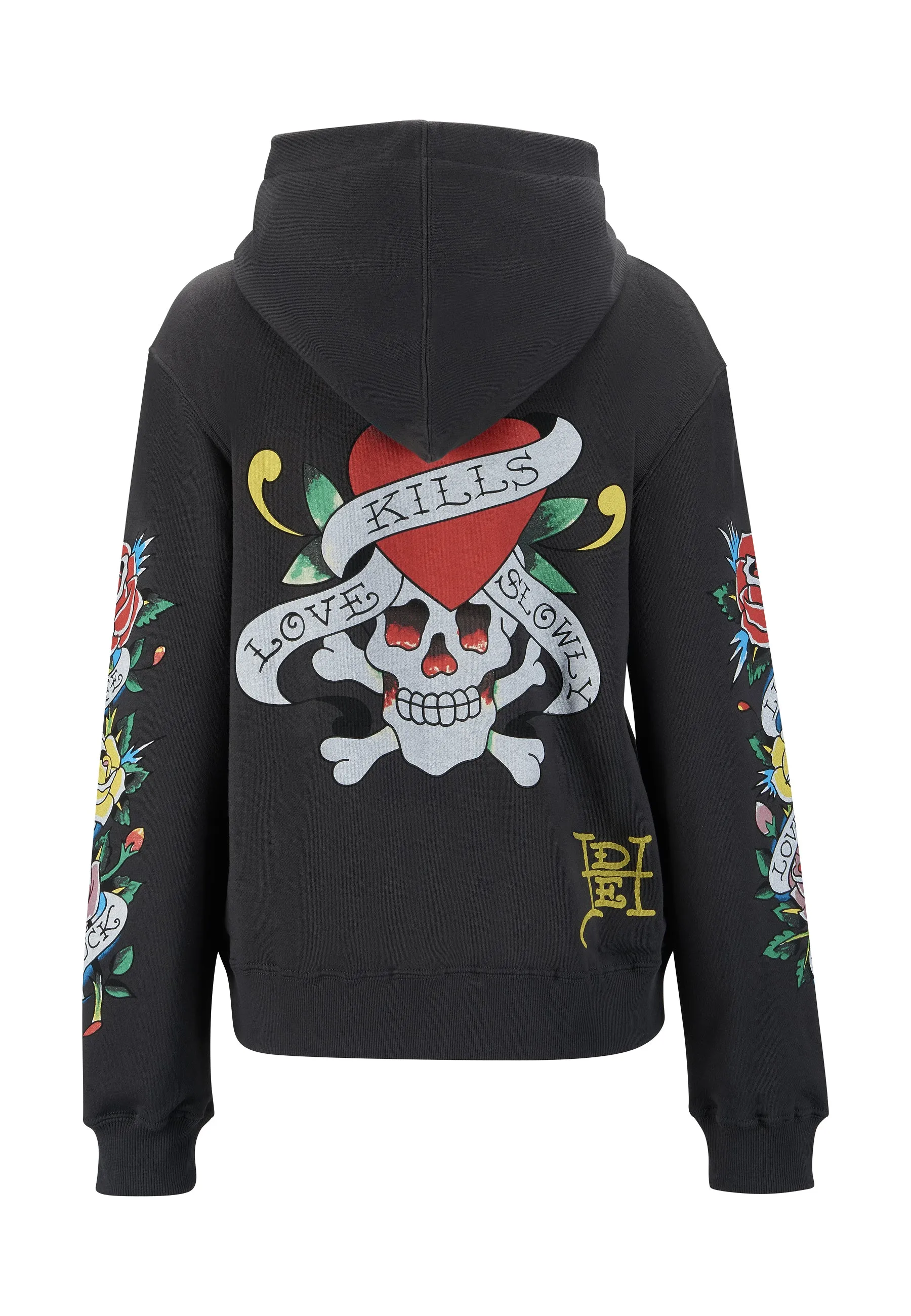 Womens Lucky-Love Graphic Zip Through Hoodie - Charcoal