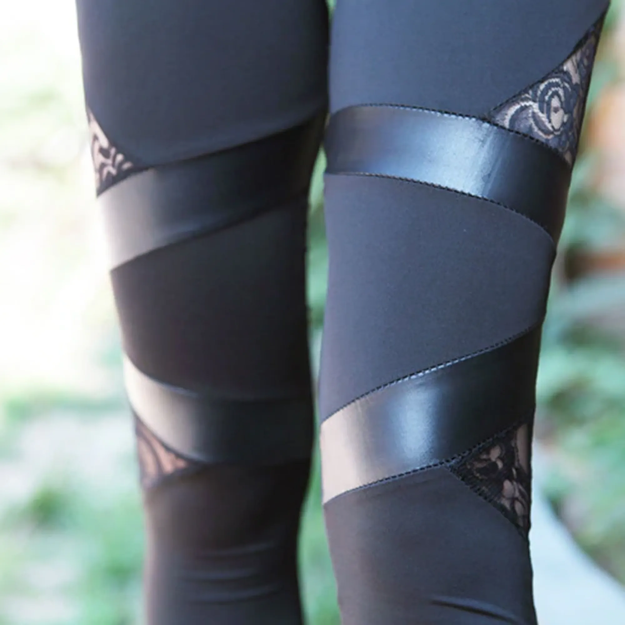 Women's Patchwork Mid-Waist Long Skinny Leggings