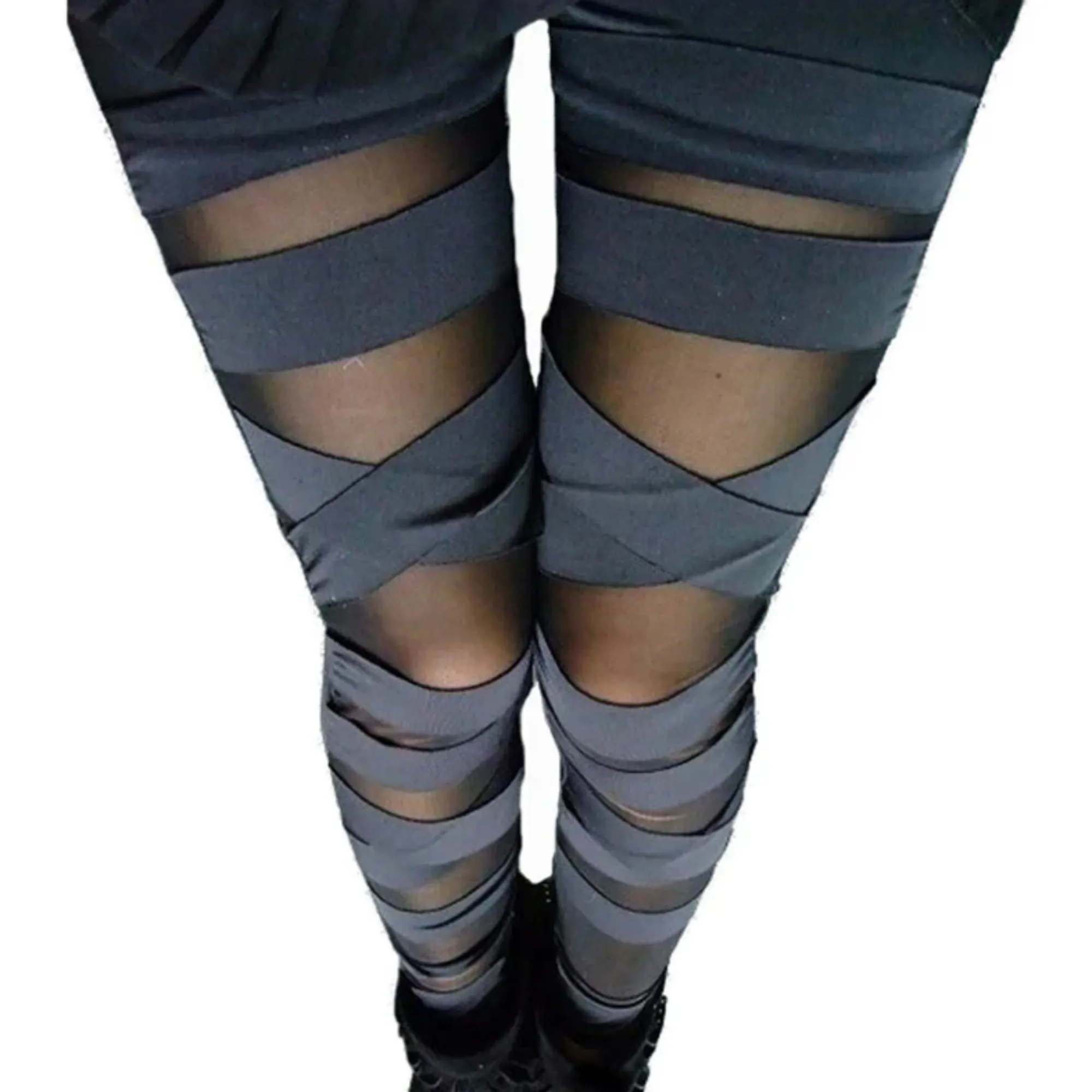 Women's Patchwork Mid-Waist Long Skinny Leggings