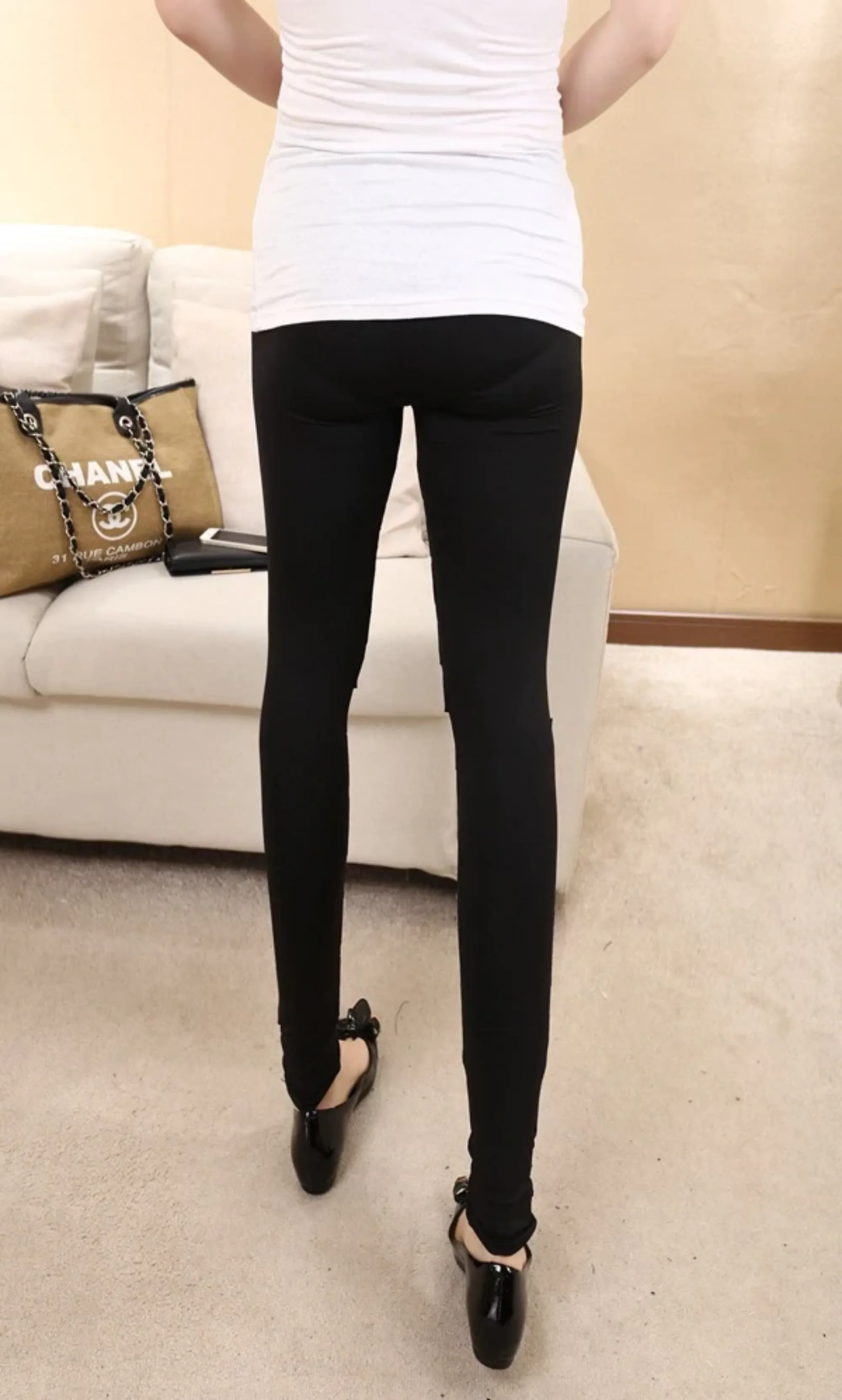Women's Patchwork Mid-Waist Long Skinny Leggings