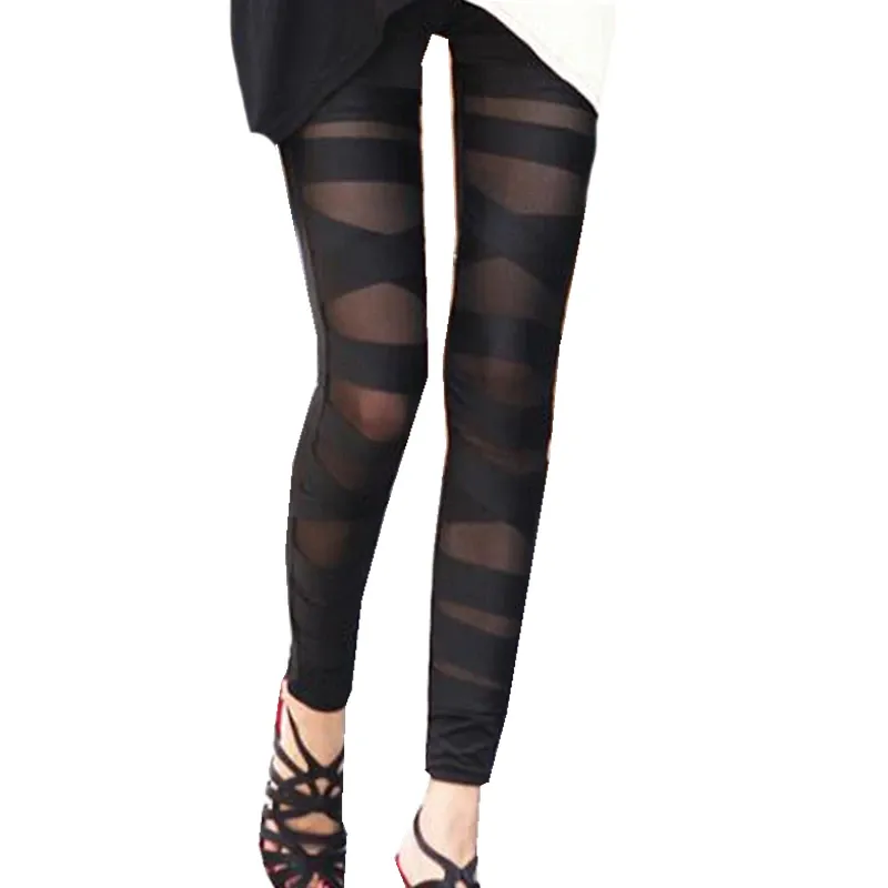Women's Patchwork Mid-Waist Long Skinny Leggings