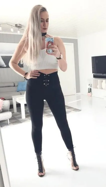 Women's Spring/Autumn High Waist Lace-Up Skinny Leggings