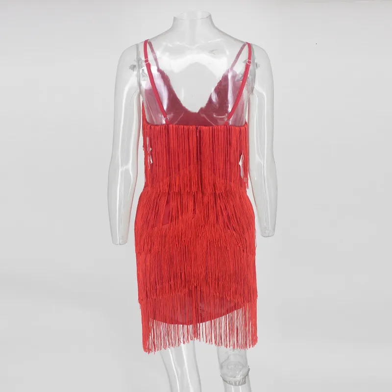 Women's Summer Polyester Sheath V-Neck Mini Dress With Tassels