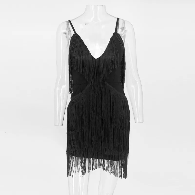 Women's Summer Polyester Sheath V-Neck Mini Dress With Tassels