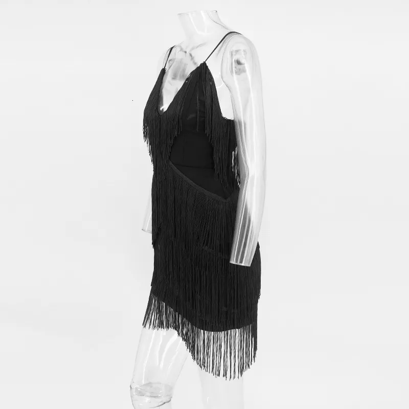 Women's Summer Polyester Sheath V-Neck Mini Dress With Tassels
