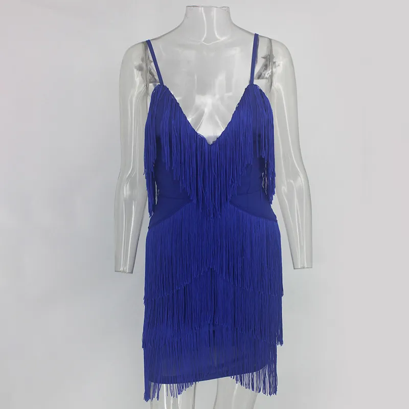 Women's Summer Polyester Sheath V-Neck Mini Dress With Tassels