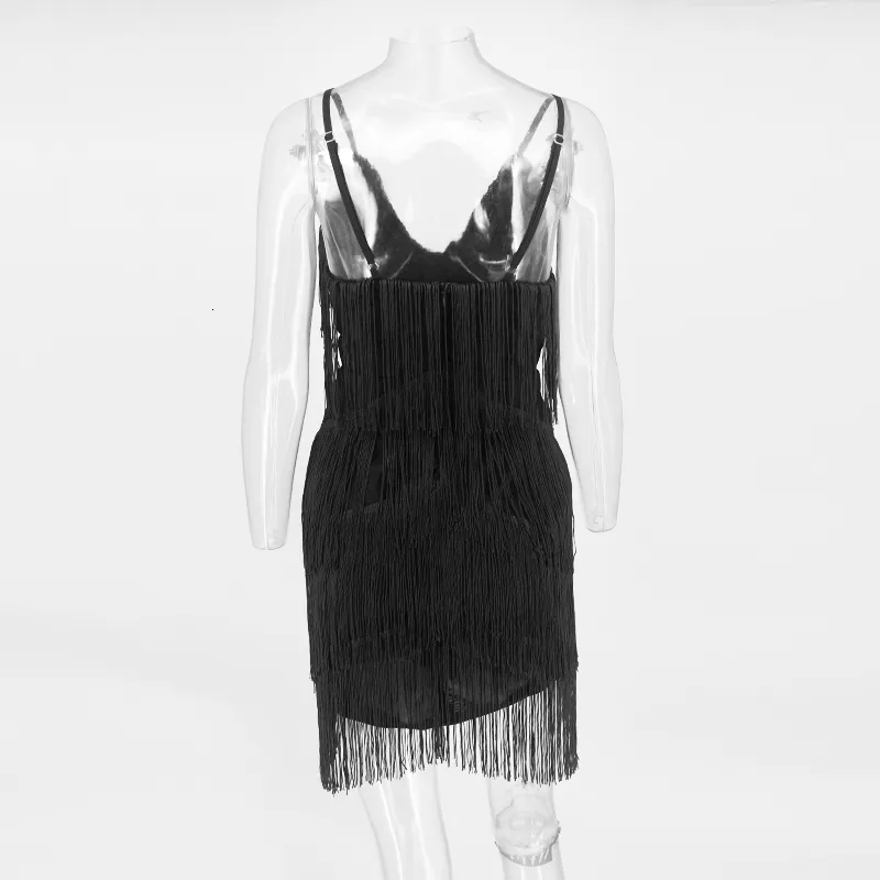 Women's Summer Polyester Sheath V-Neck Mini Dress With Tassels