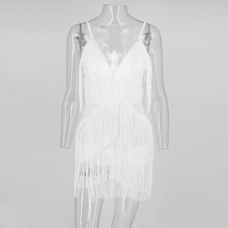 Women's Summer Polyester Sheath V-Neck Mini Dress With Tassels