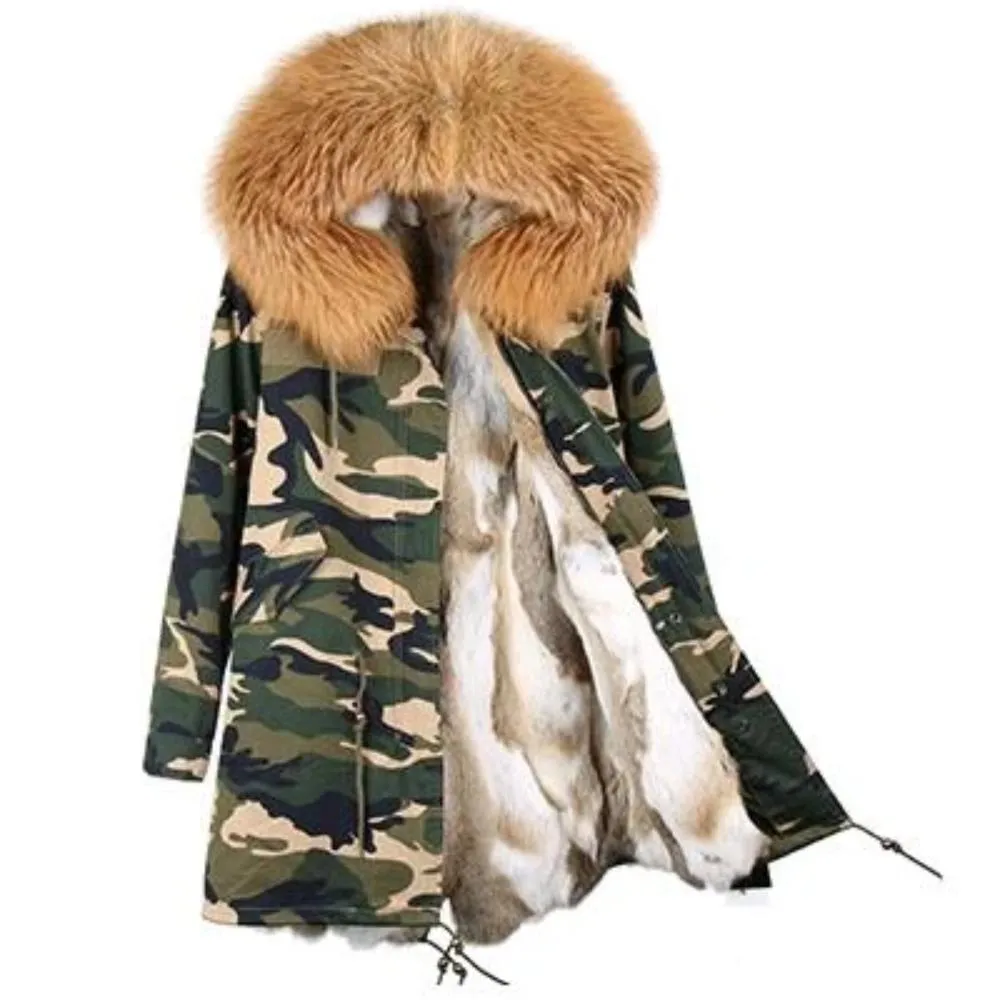 Women's Winter Casual Long Hooded Parka With Raccoon Fur