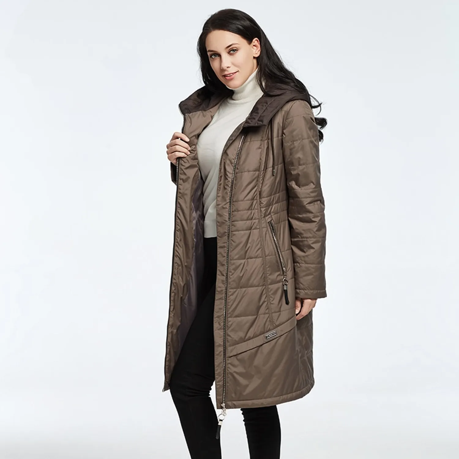 Women's Winter Hooded Solid Parka | Plus Size